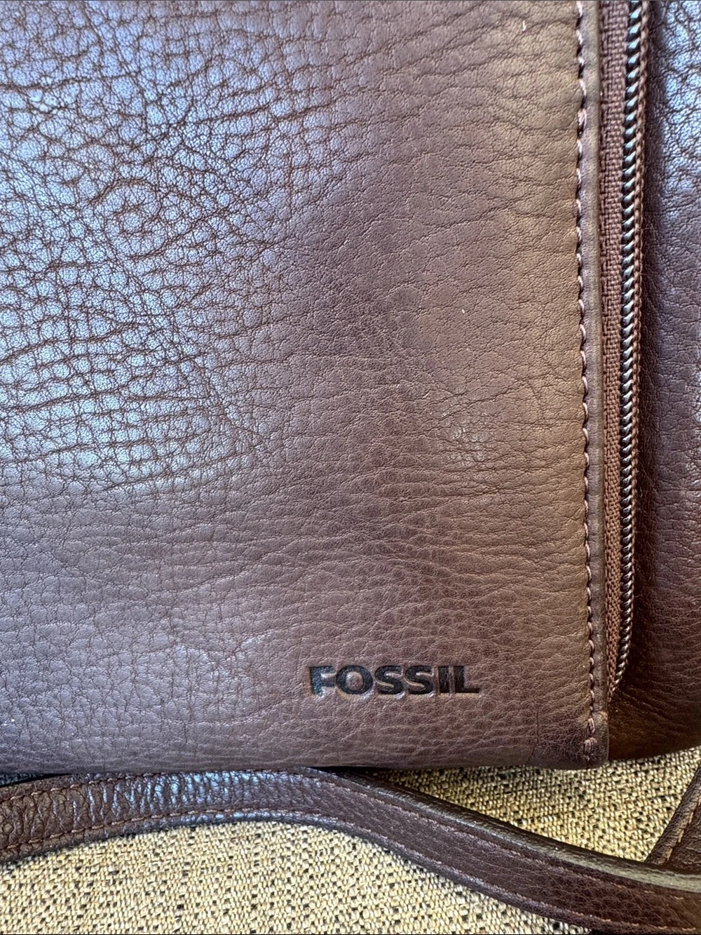 Fossil Brown Pebbled Leather Messenger Crossbody